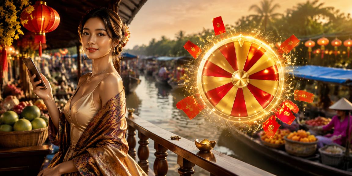 Khung cảnh đèn lồng sông Mekong kết hợp không khí giải trí cá cược trực tuyến về đêm